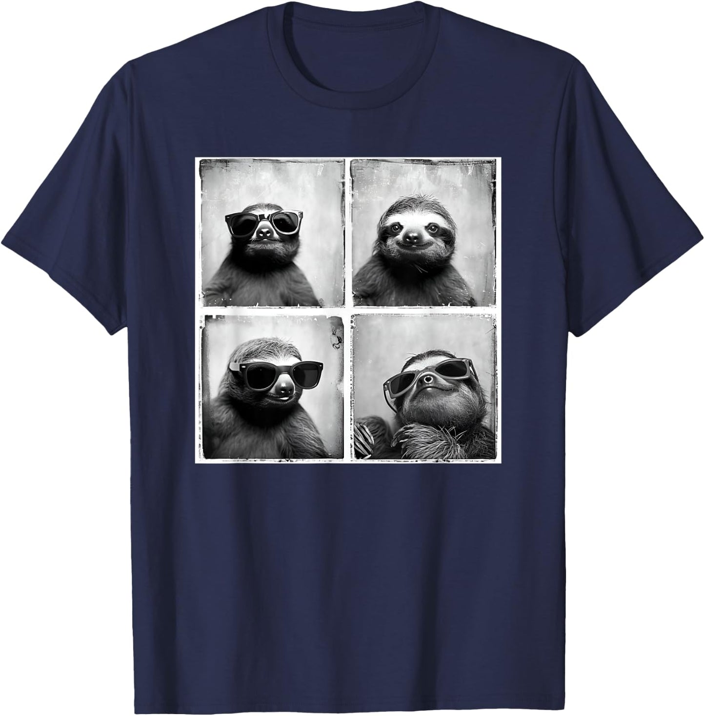 Sloth With Sunglasses Animal Photobooth Retro Sloth Lover T-Shirt - T-Shirt | Navy