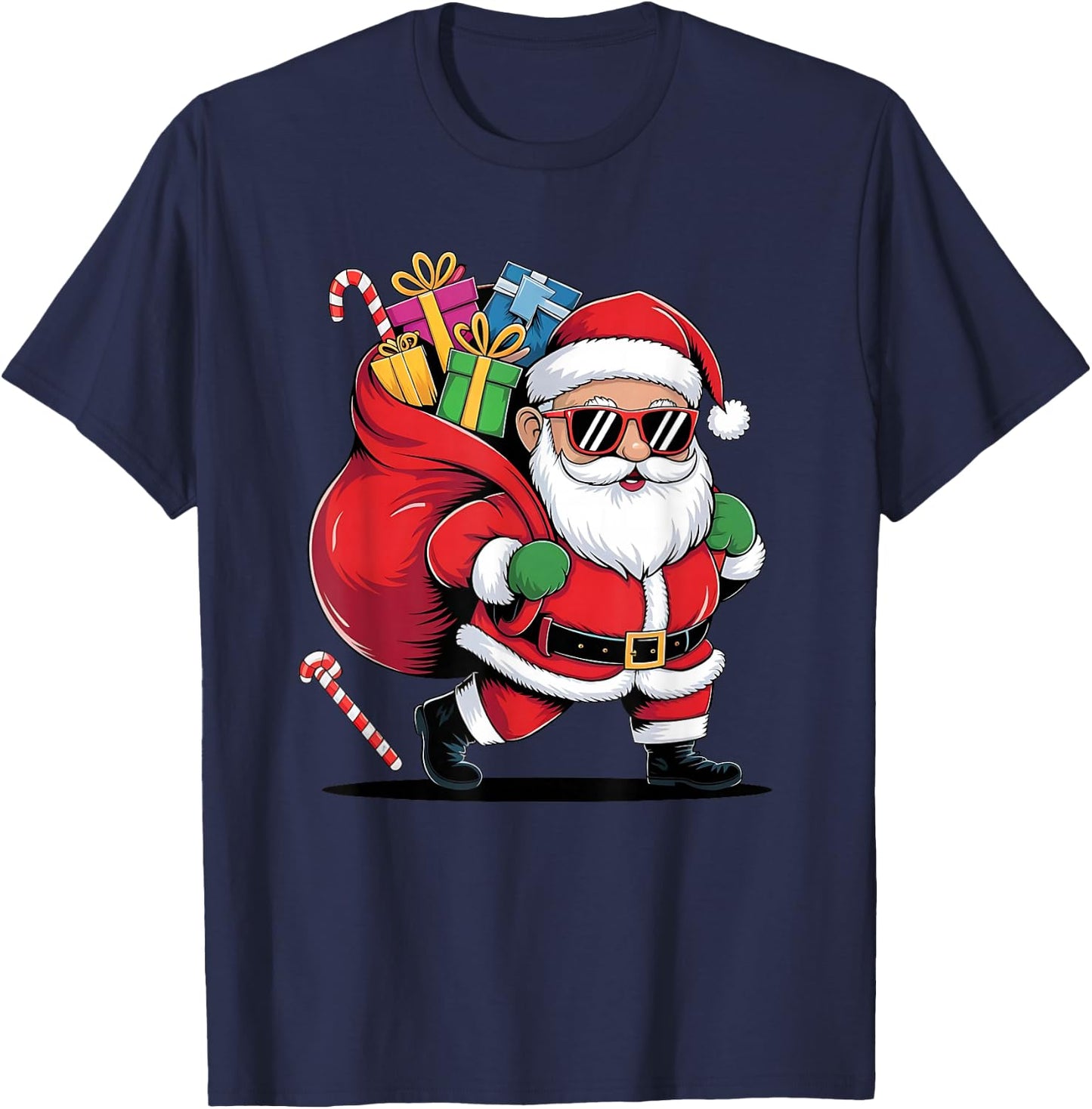 Festive Santa Claus with a cool mood for Christmas and New Year , Black, S T-Shirt - T-Shirt | Navy
