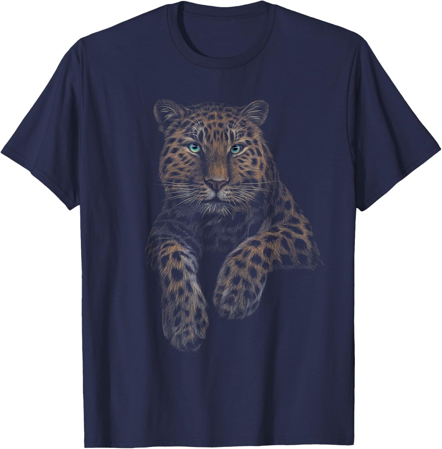 leopard blue eyes sitting black art for lovers animal Jungle T-Shirt - T-Shirt | Navy