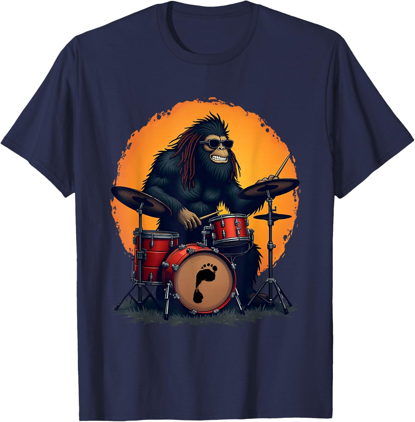 Bigfoot Drum Squad Retro Vintage Sasquatch Playing Drums T-Shirt - T-Shirt | Navy