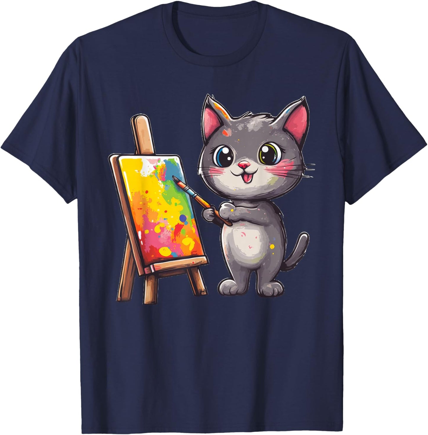 Cat Kitten Painting Art Artist T-Shirt - T-Shirt | Navy