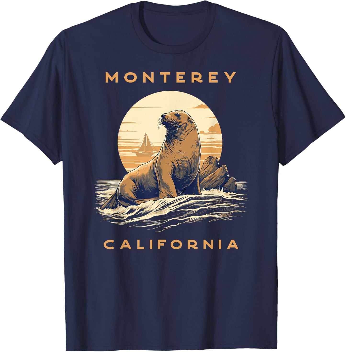 Monterey Vintage Coastal Sea Lion T-Shirt - T-Shirt | Navy