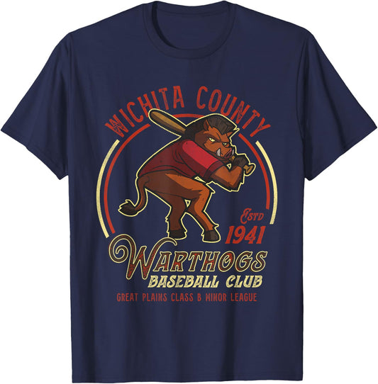 Wichita County Warthogs Retro Minor League Baseball Team T-Shirt - T-Shirt | Navy