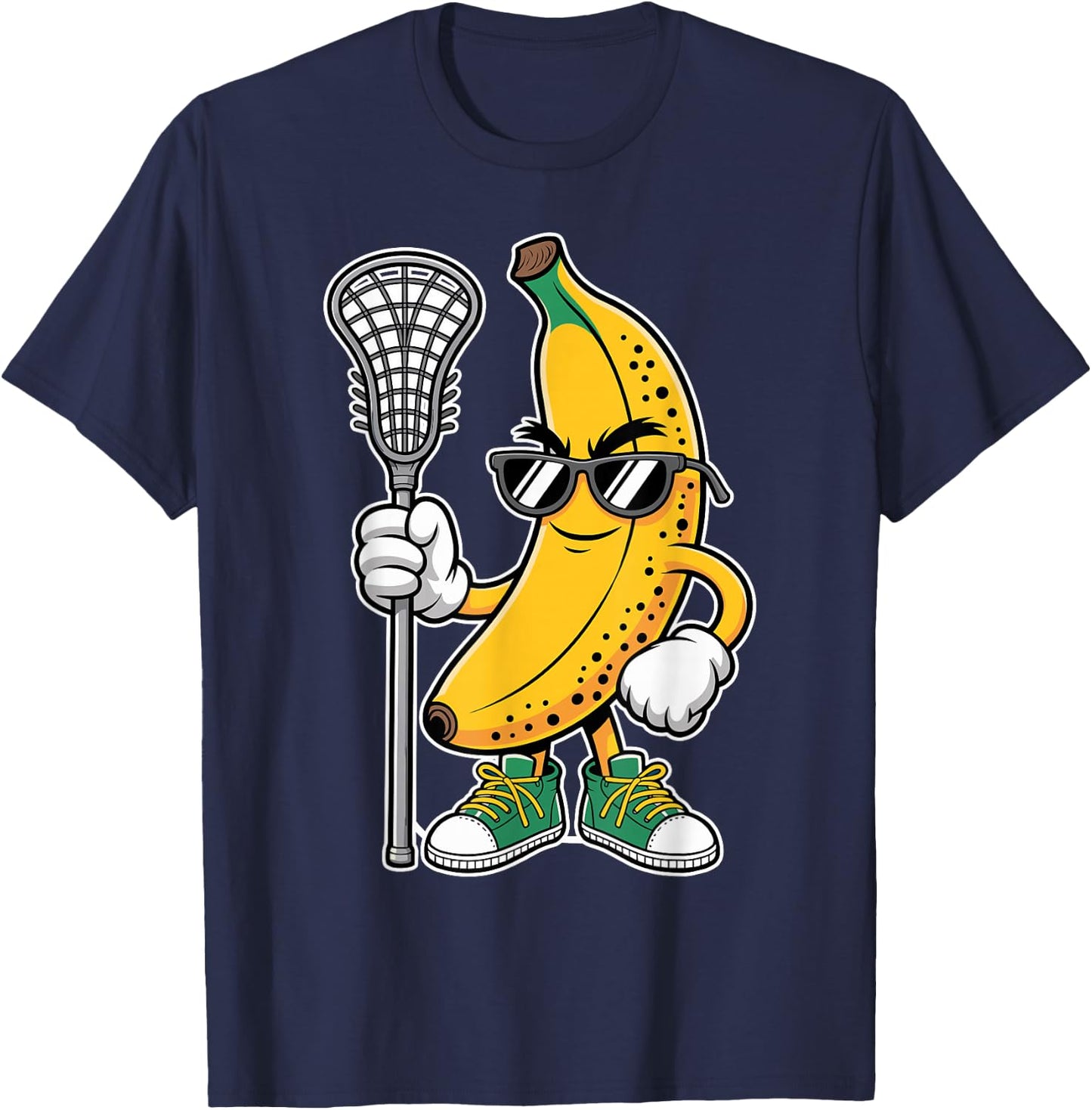 Banana Playing Lacrosse Funny Sports Design Boys Girls Kids T-Shirt - T-Shirt | Navy