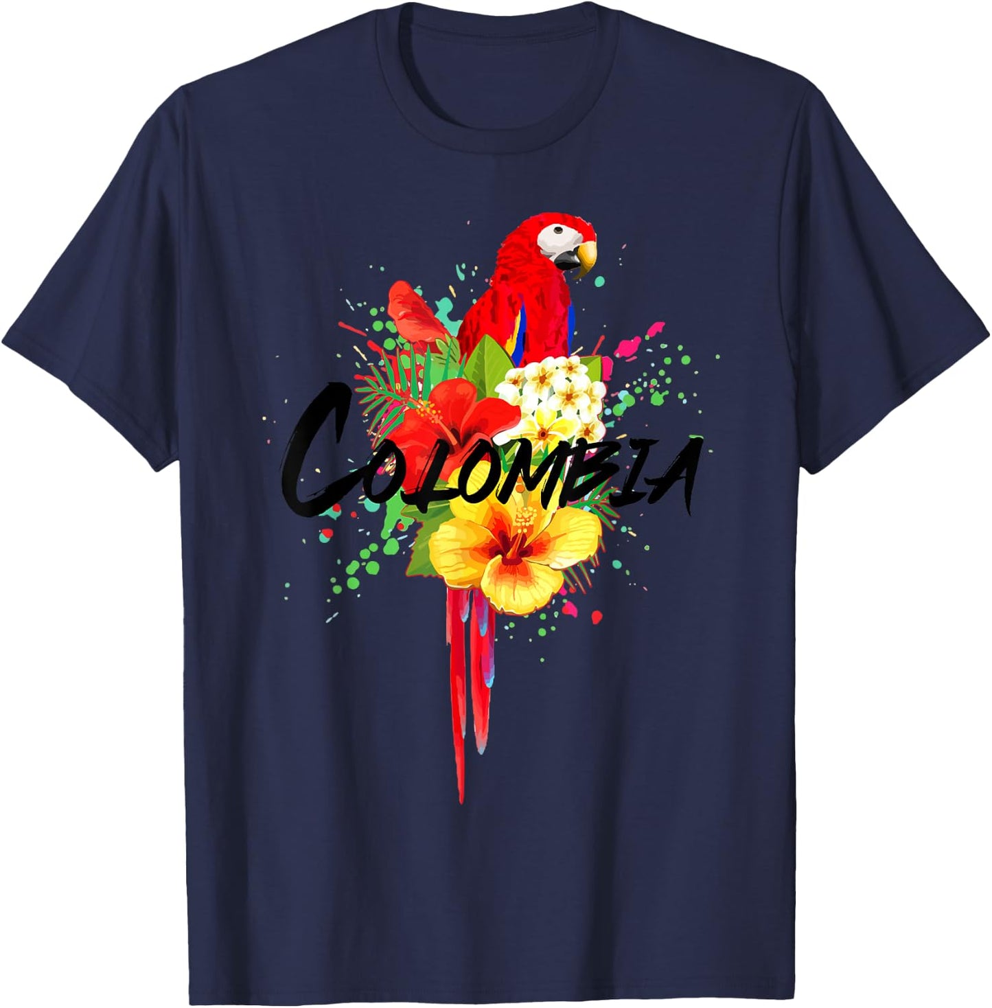 Colombia Parrot Tropical Plants Colombian Souvenir Vintage T-Shirt - T-Shirt | Navy