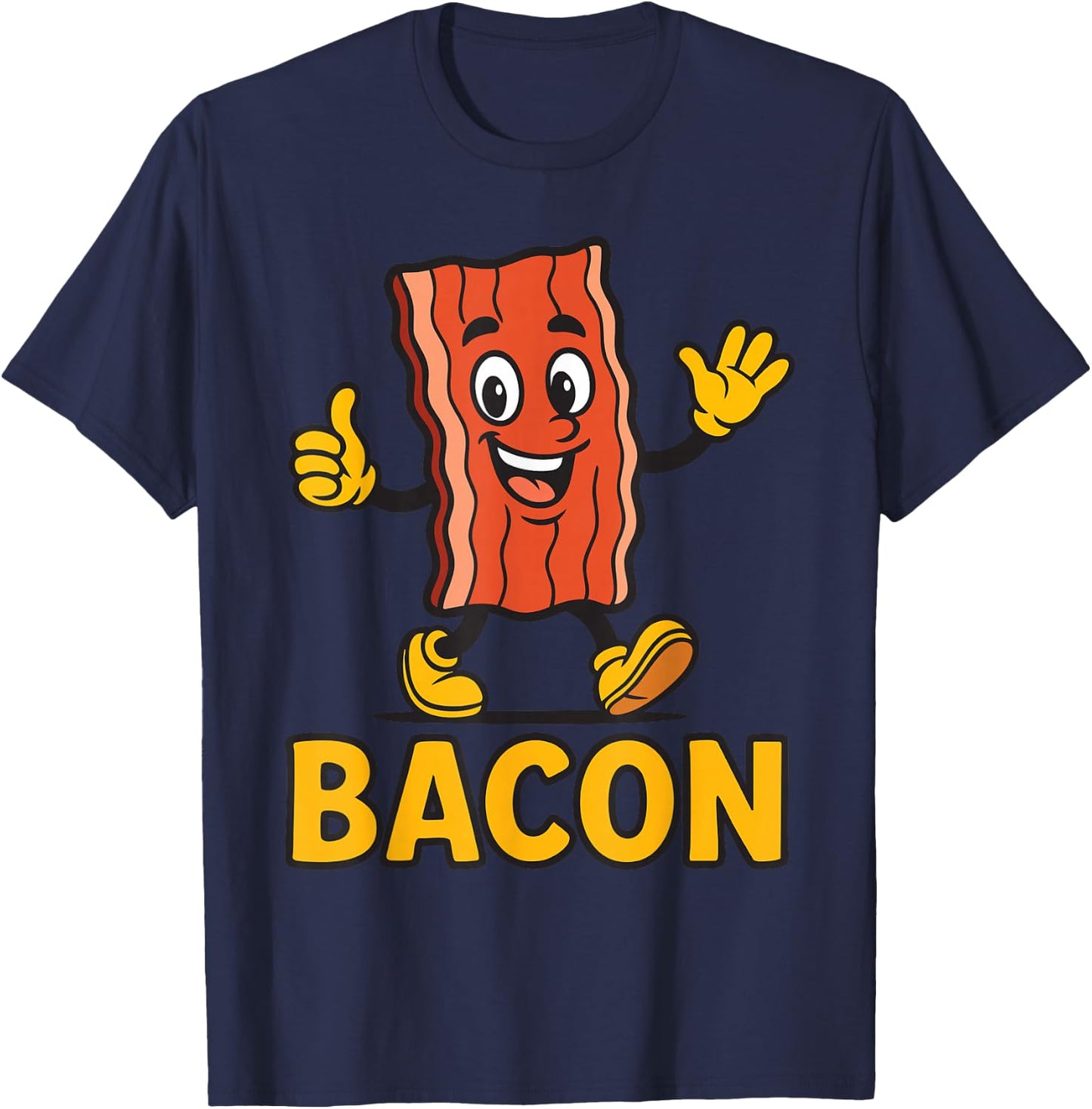 Funny Cute Bacon Mascot Breakfast Lover Morning Meal T-Shirt - T-Shirt | Navy