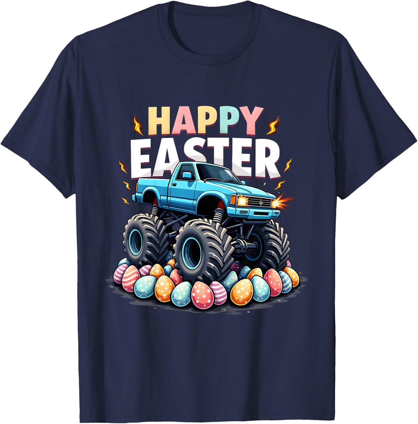 Kids Boys Happy Easter Monster Truck Funny Easter Eggs Toddler T-Shirt - T-Shirt | Navy