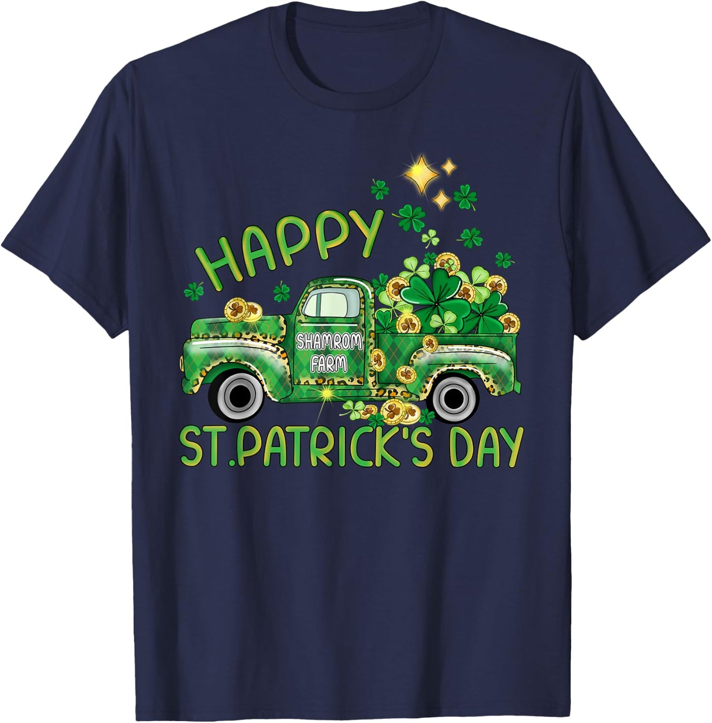 St Patrick's Day Truck Happy and Lucky Samrock T-Shirt - T-Shirt | Navy