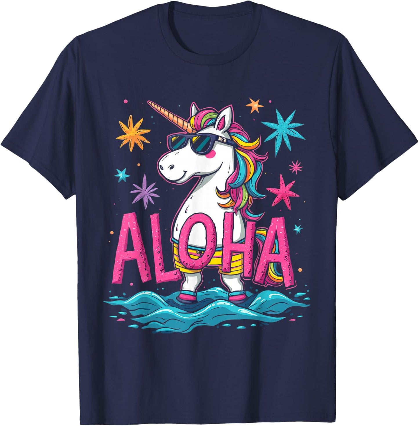 ALOHA Unicorn Hawaiian T-Shirt - T-Shirt | Navy