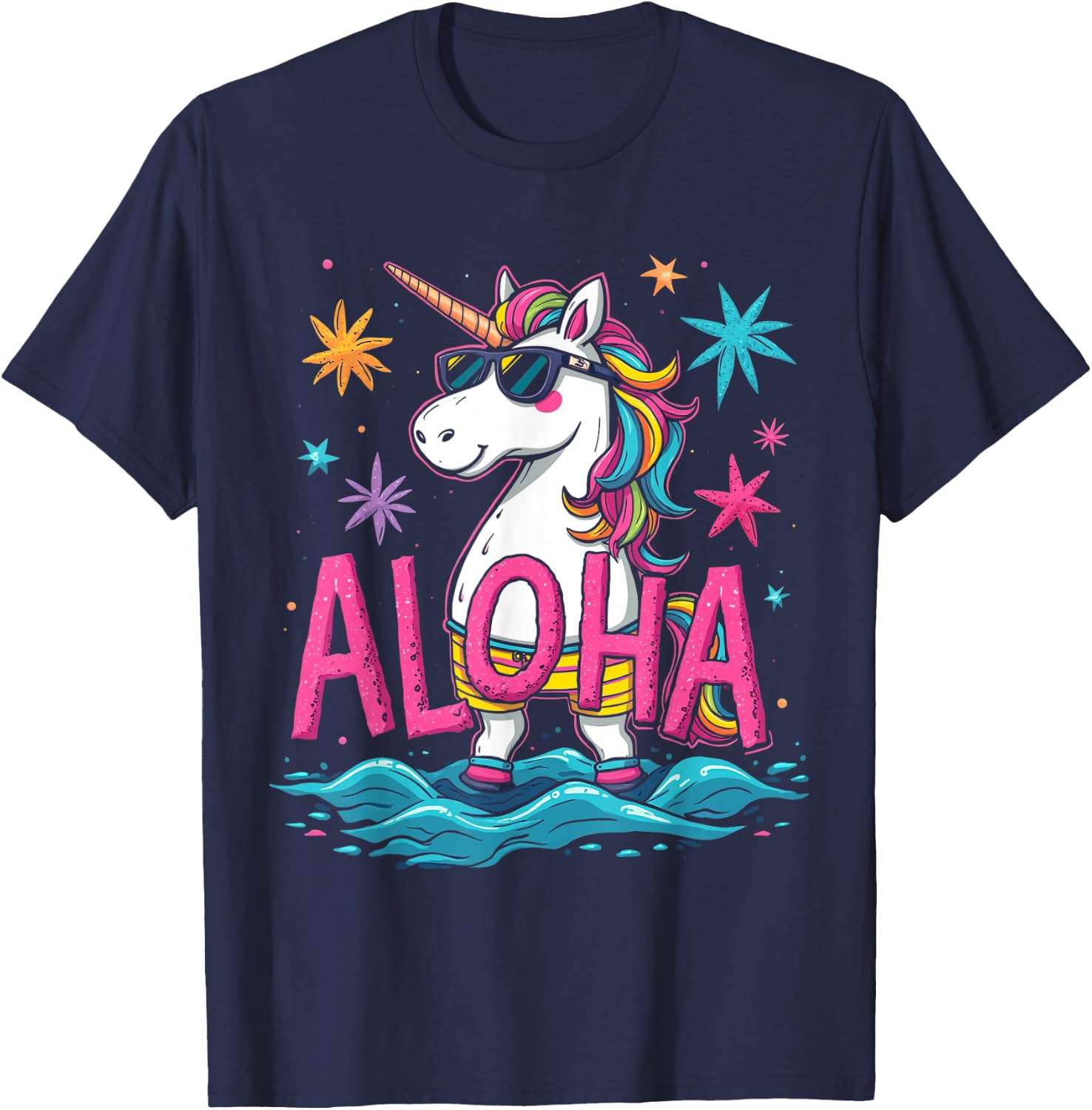 ALOHA Unicorn Hawaiian T-Shirt - T-Shirt | Navy