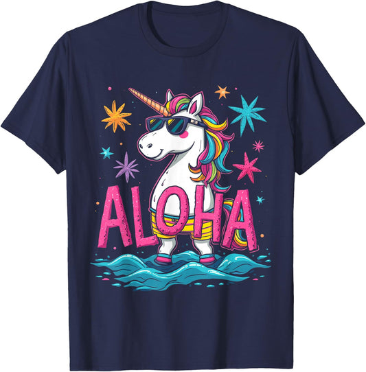ALOHA Unicorn Hawaiian T-Shirt - T-Shirt | Navy