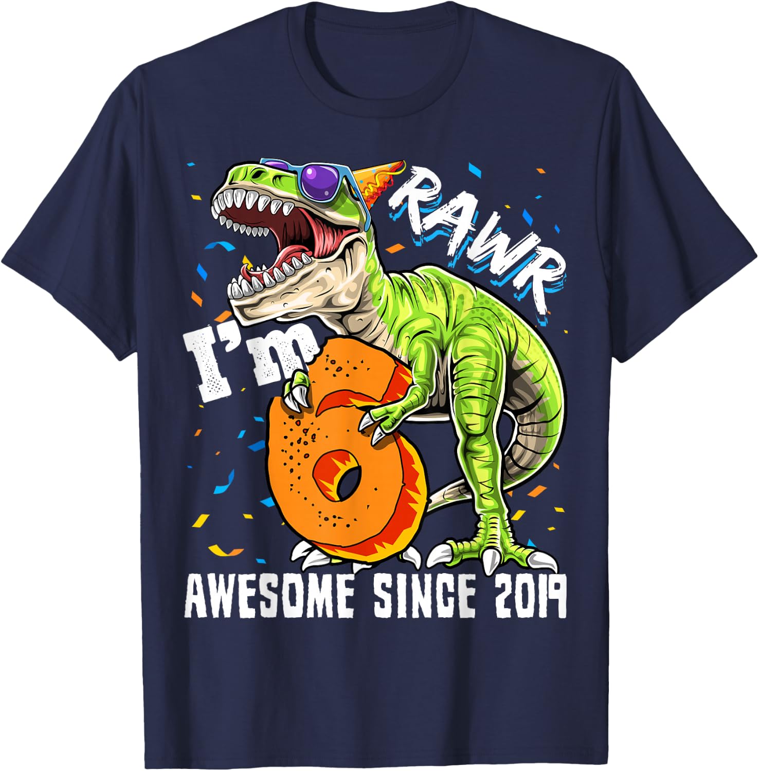 6th Birthday T Rex Dinosaur Party Boys Rawr I'm 6 T-Shirt - T-Shirt | Navy