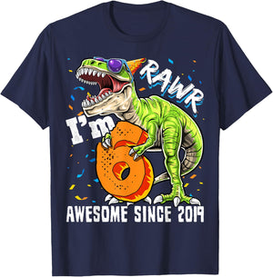 6th Birthday T Rex Dinosaur Party Boys Rawr I'm 6 T-Shirt - T-Shirt | Navy