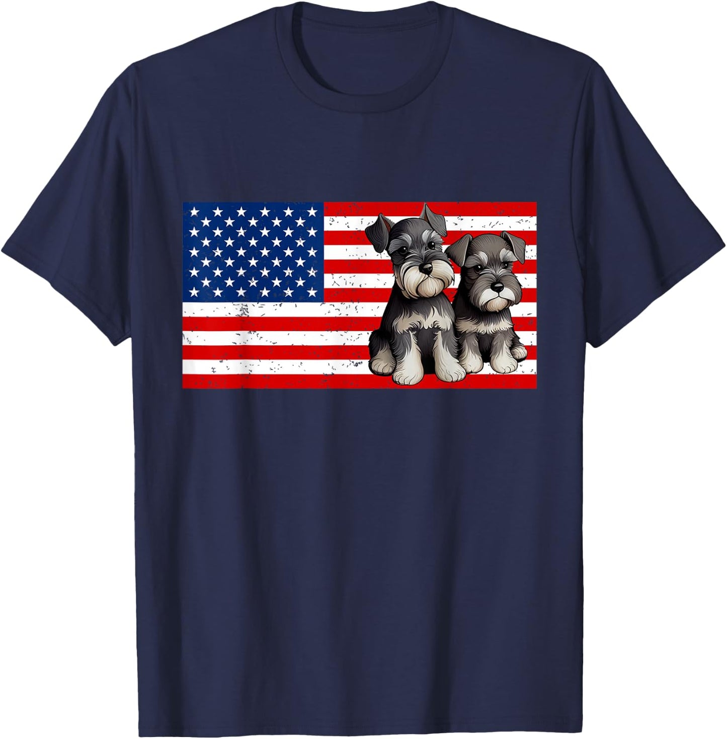 Patriotic Miniature Schnauzer 4th of July USA American Flag T-Shirt - T-Shirt | Navy