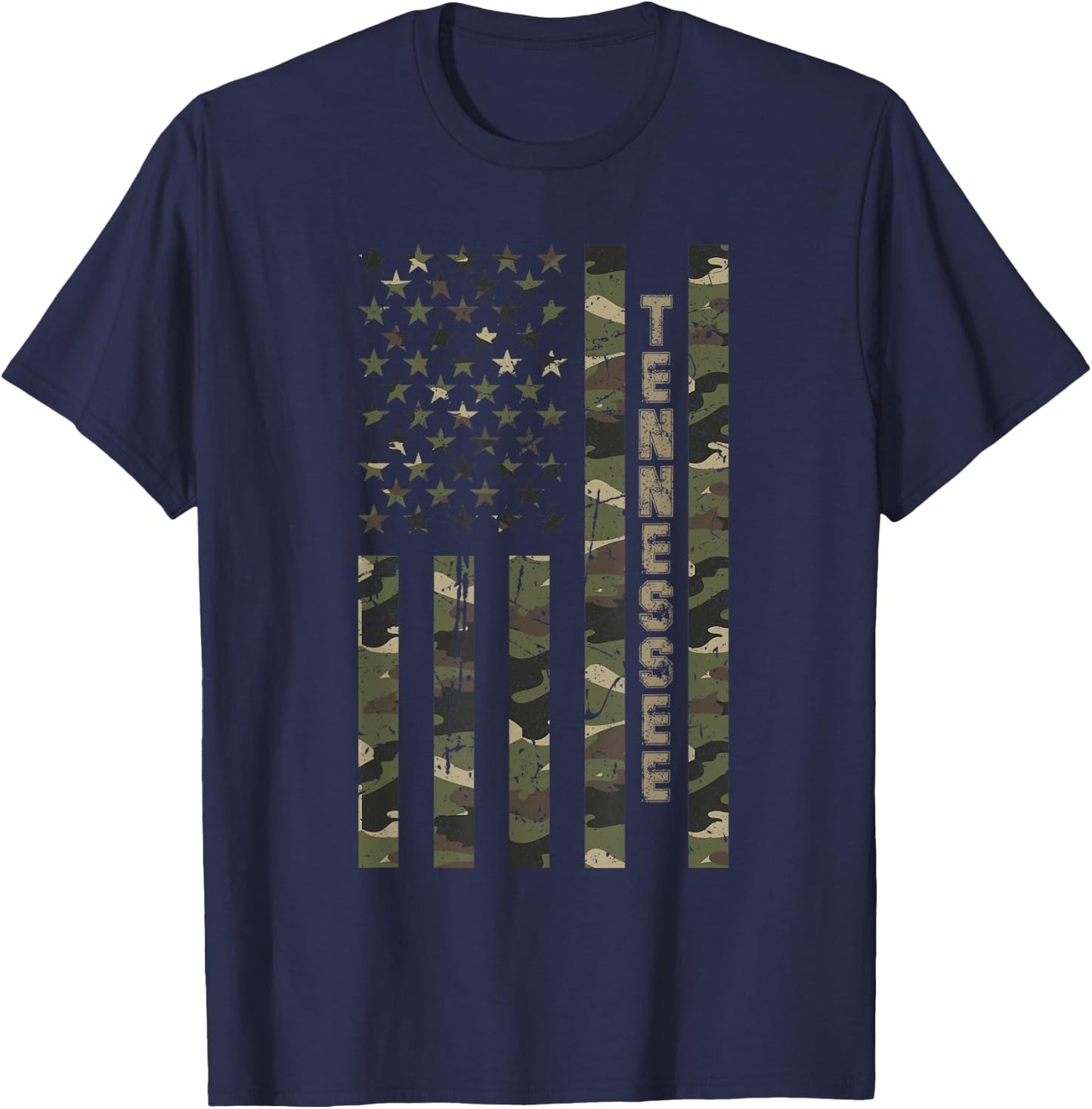 Tennessee United States Distressed Camo w US Flag T-Shirt - T-Shirt | Navy
