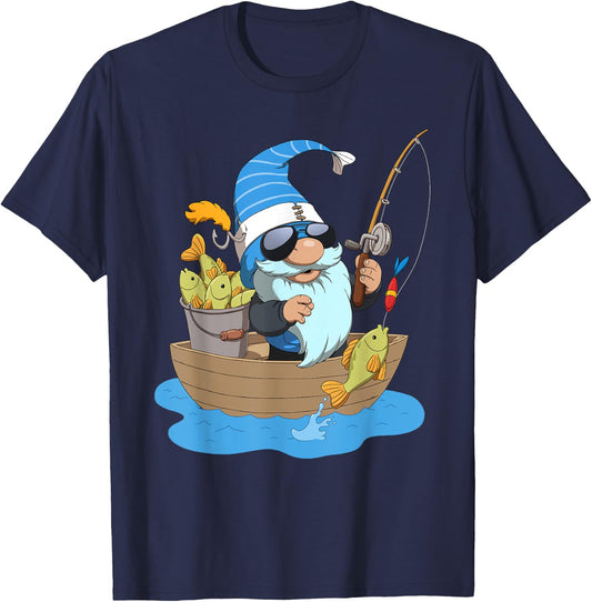 Fisherman Gnome Fishing T-Shirt - T-Shirt | Navy