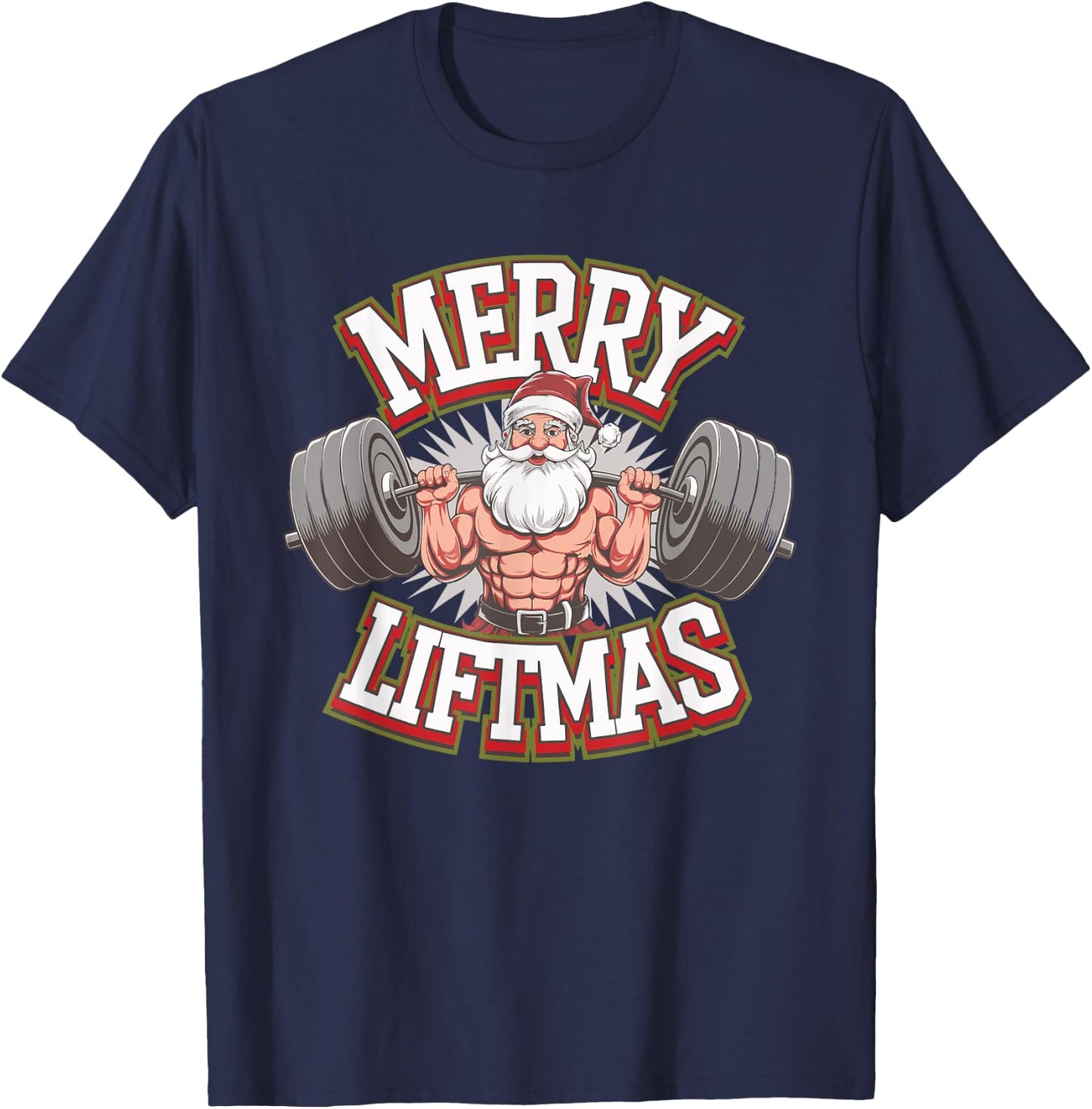 Merry Liftmas Weightlifter Fitness T-Shirt - T-Shirt | Navy
