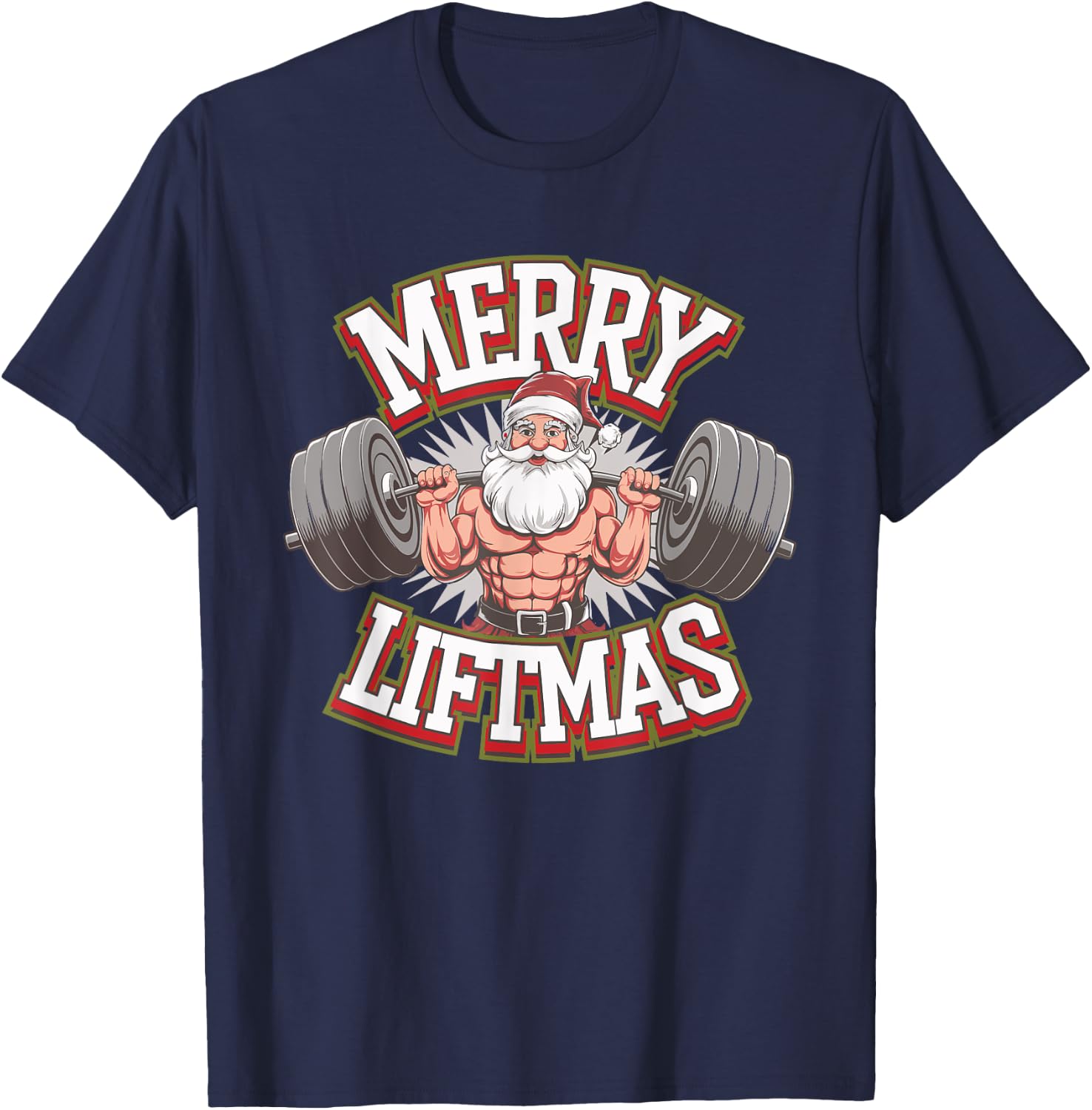 Merry Liftmas Weightlifter Fitness T-Shirt - T-Shirt | Navy
