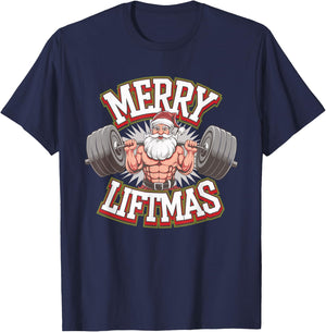 Merry Liftmas Weightlifter Fitness T-Shirt - T-Shirt | Navy