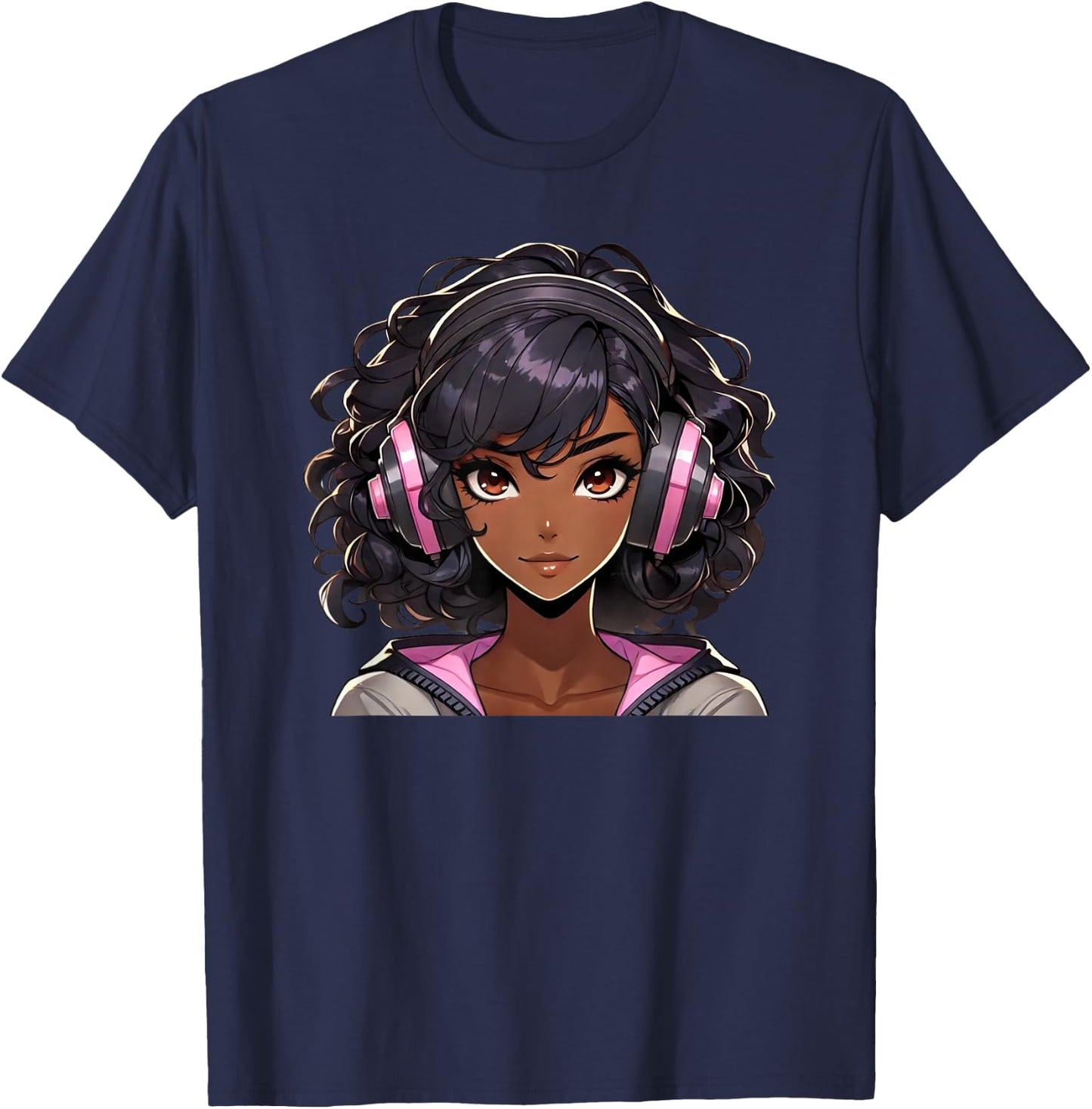 African American Teen Girl Black Anime Shirt Black Girl T-Shirt - T-Shirt | Navy