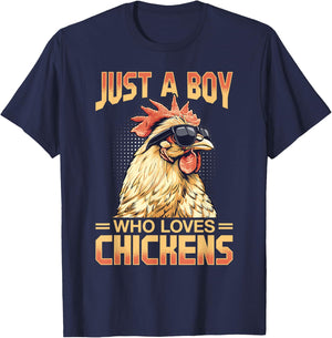 Funny Chicken Farm Animal Just A Boy Who Loves Chickens T-Shirt - T-Shirt | Navy