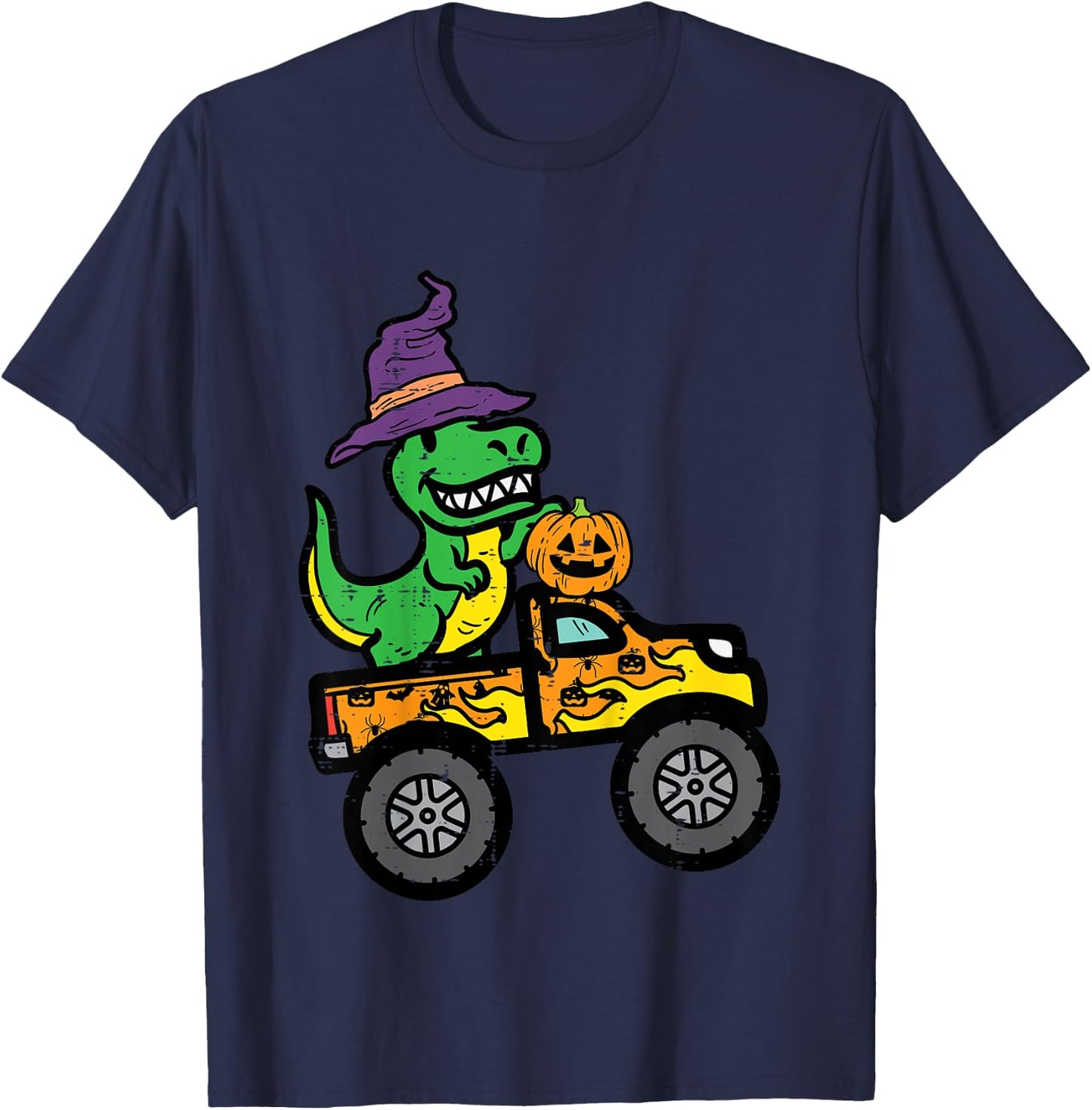 Kids Halloween Trex Monster Truck Dinosaur Costume Boys Kid Youth T-Shirt - T-Shirt | Navy