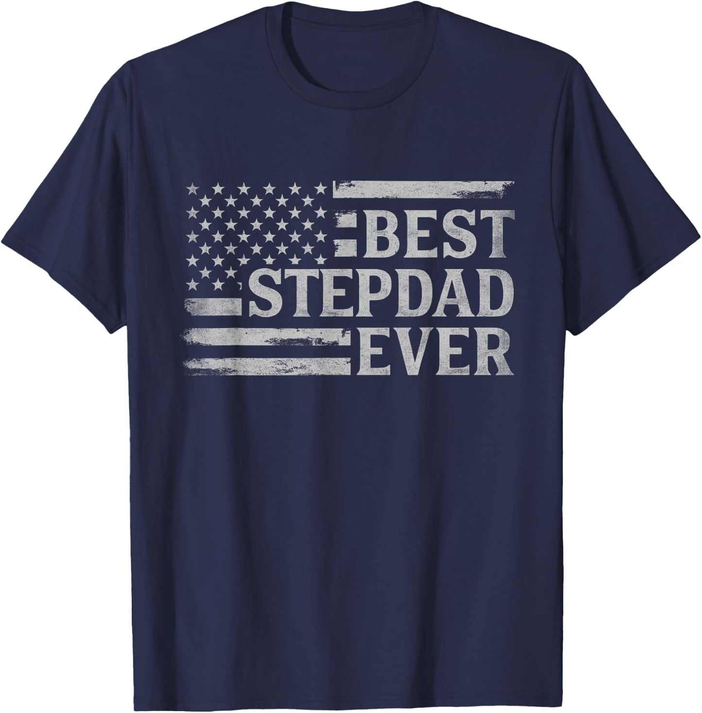 Best Stepdad Ever Grey Vintage USA Flag Father's Day T-Shirt - T-Shirt | Navy