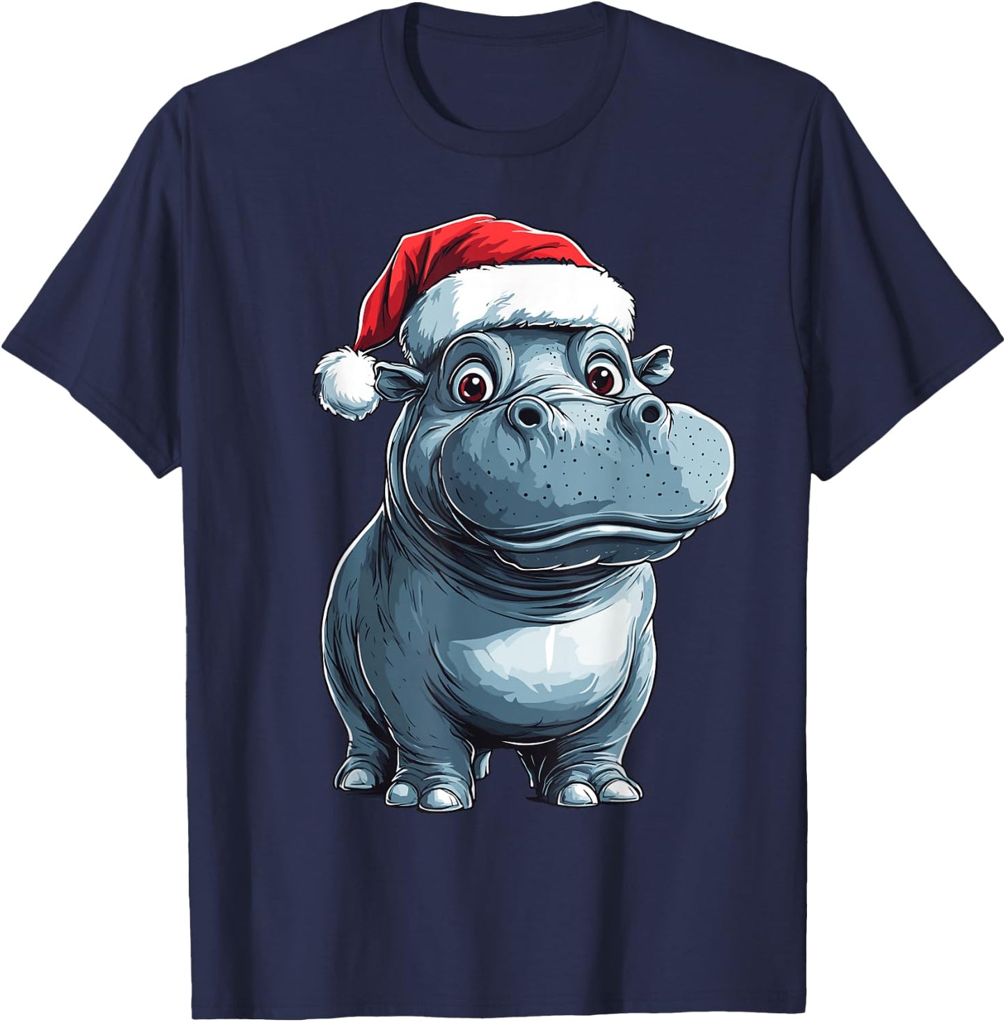 Hippopotamus Santa Hat Xmas Hippo Lovers Christmas Pajama T-Shirt - T-Shirt | Navy