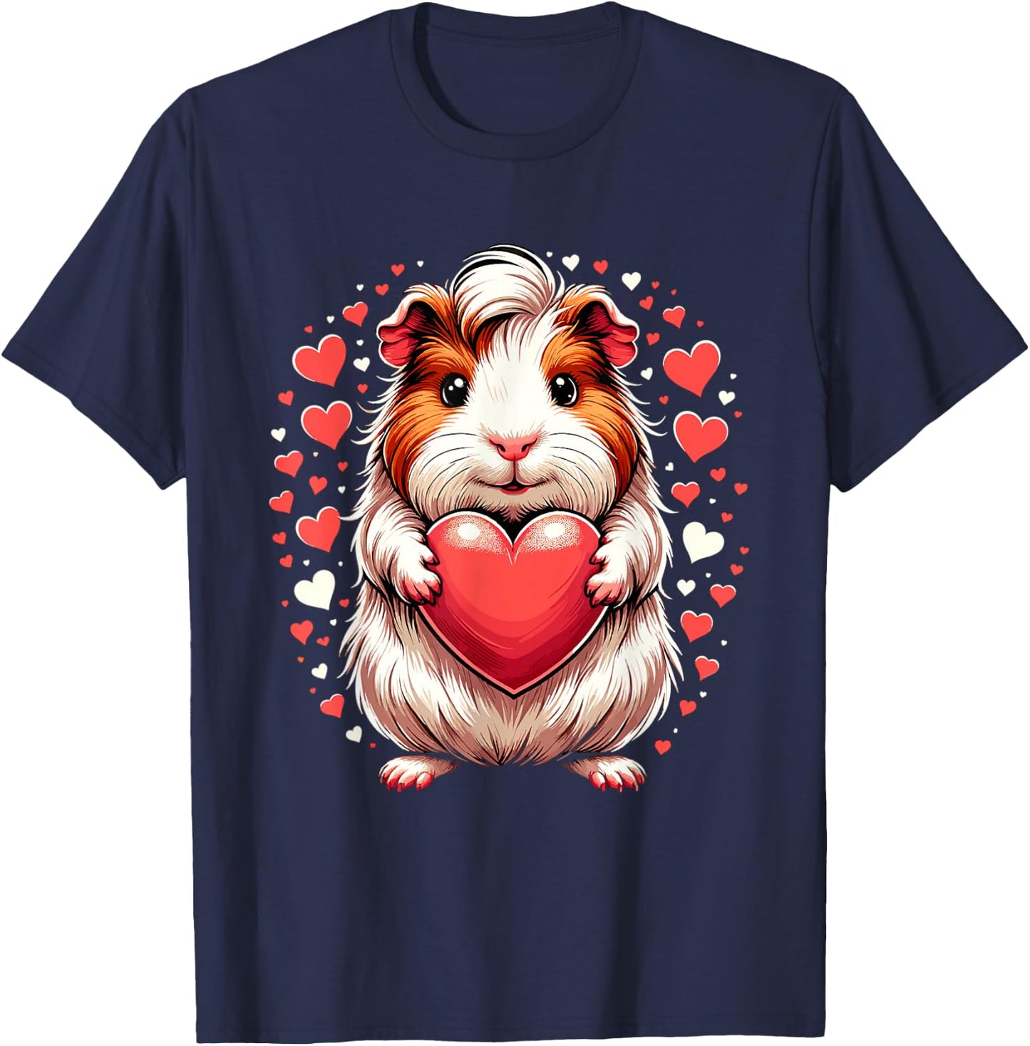 Guinea Pig Holding Heart Valentine's Day Cute Valentine T-Shirt - T-Shirt | Navy