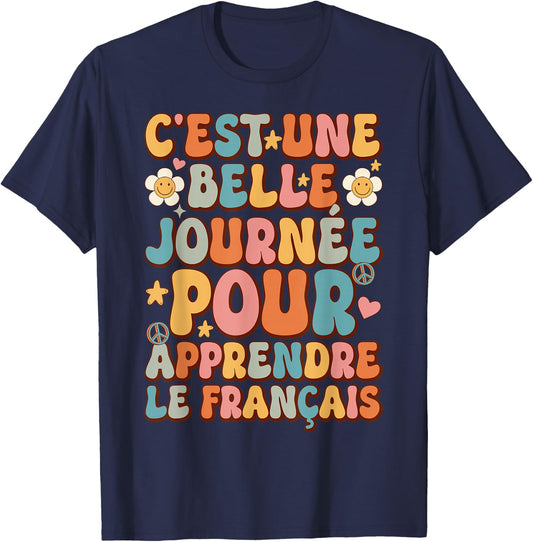 Lustiger französischer Spruch Francais Retro Groovy French Spruch T-Shirt - T-Shirt | Navy