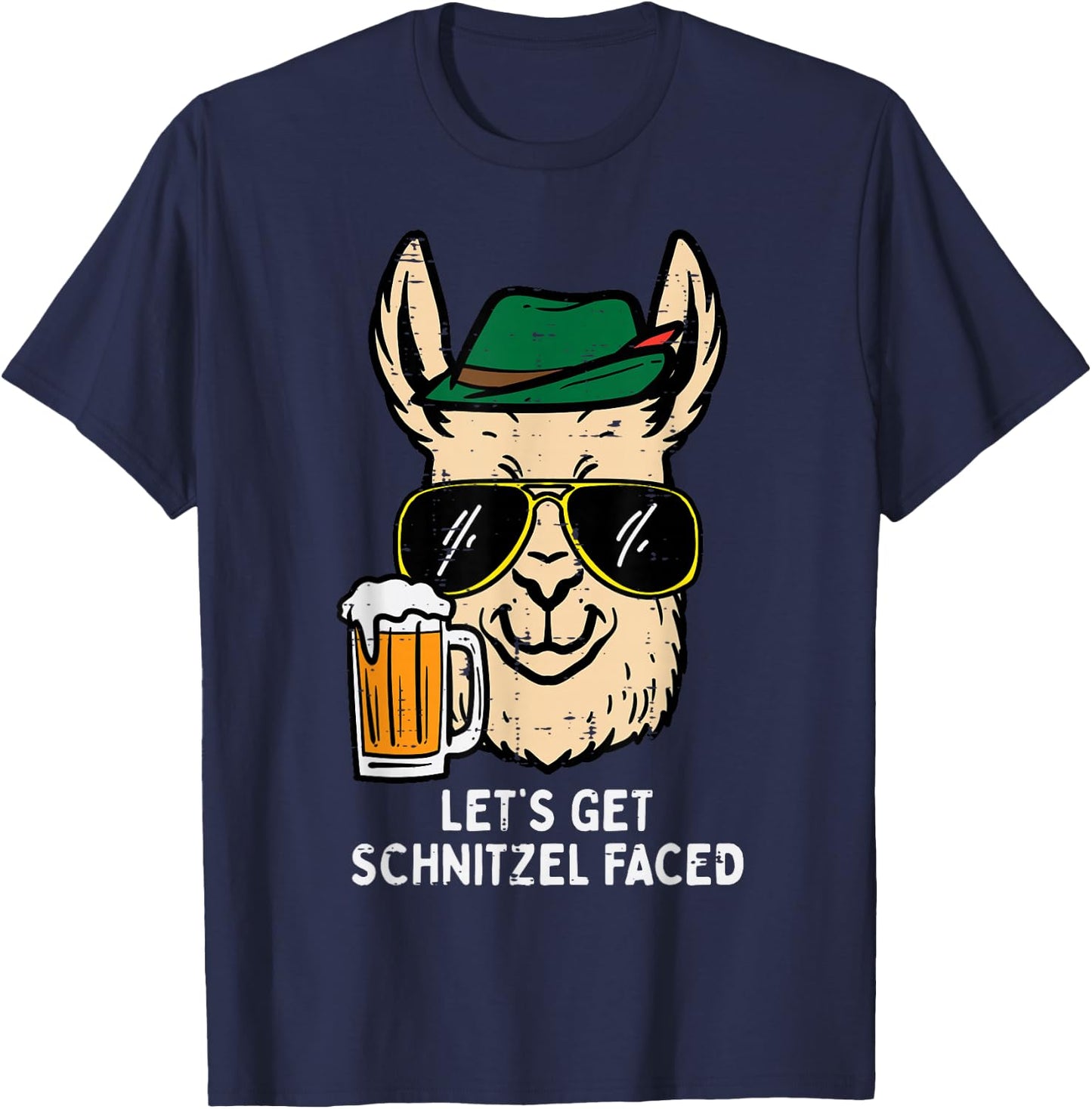 Lets Get Schnitzel Faced Llama Bavarian German Oktoberfest T-Shirt - T-Shirt | Navy