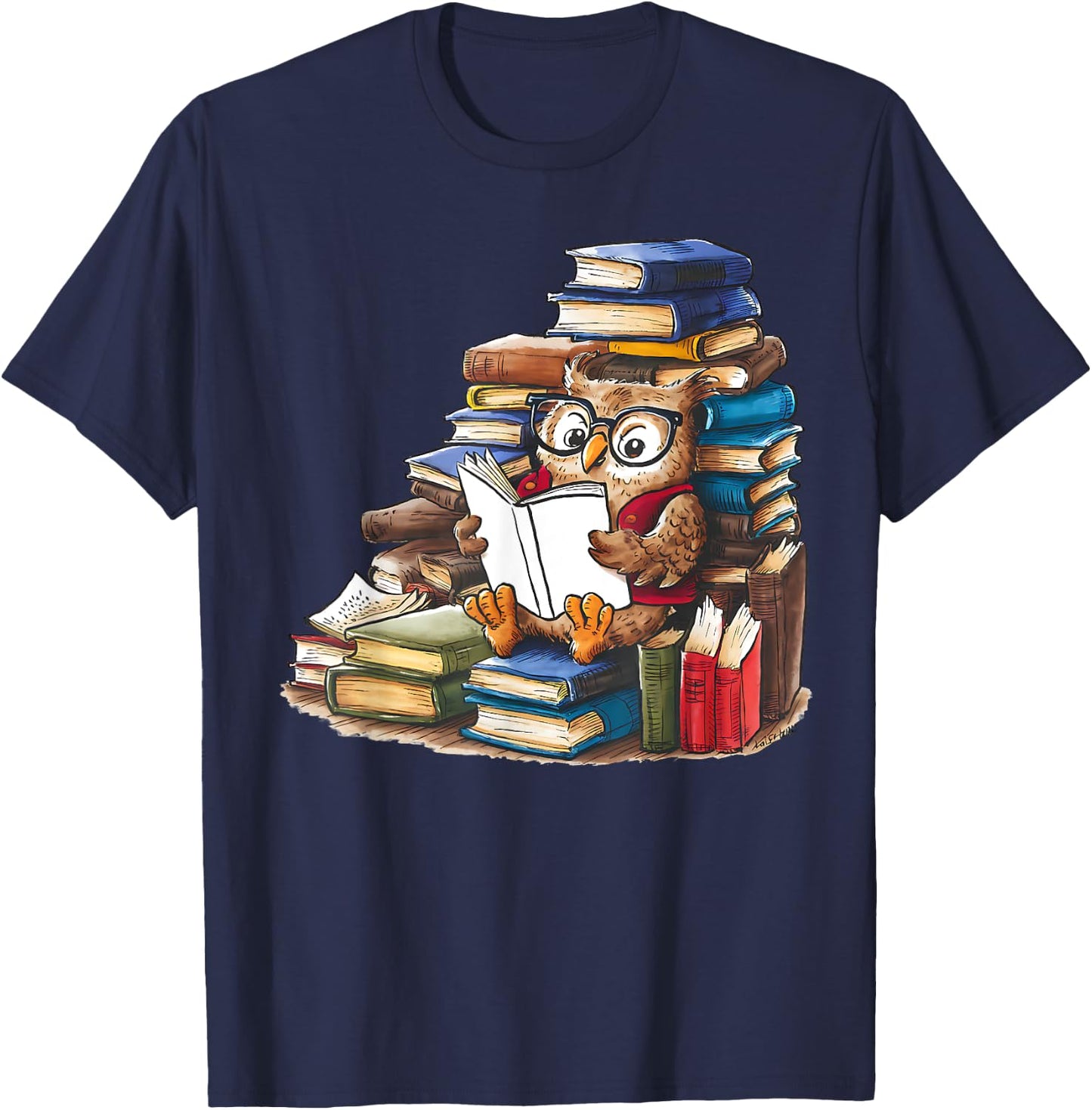 Owl Reading Book Animal Read Librarian Across America Kids T-Shirt - T-Shirt | Navy