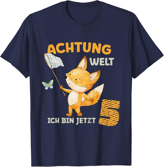 Geburtstagsshirt 5 Jahre Junge Mädchen Fuchs Ich bin Fünf T-Shirt - T-Shirt | Navy
