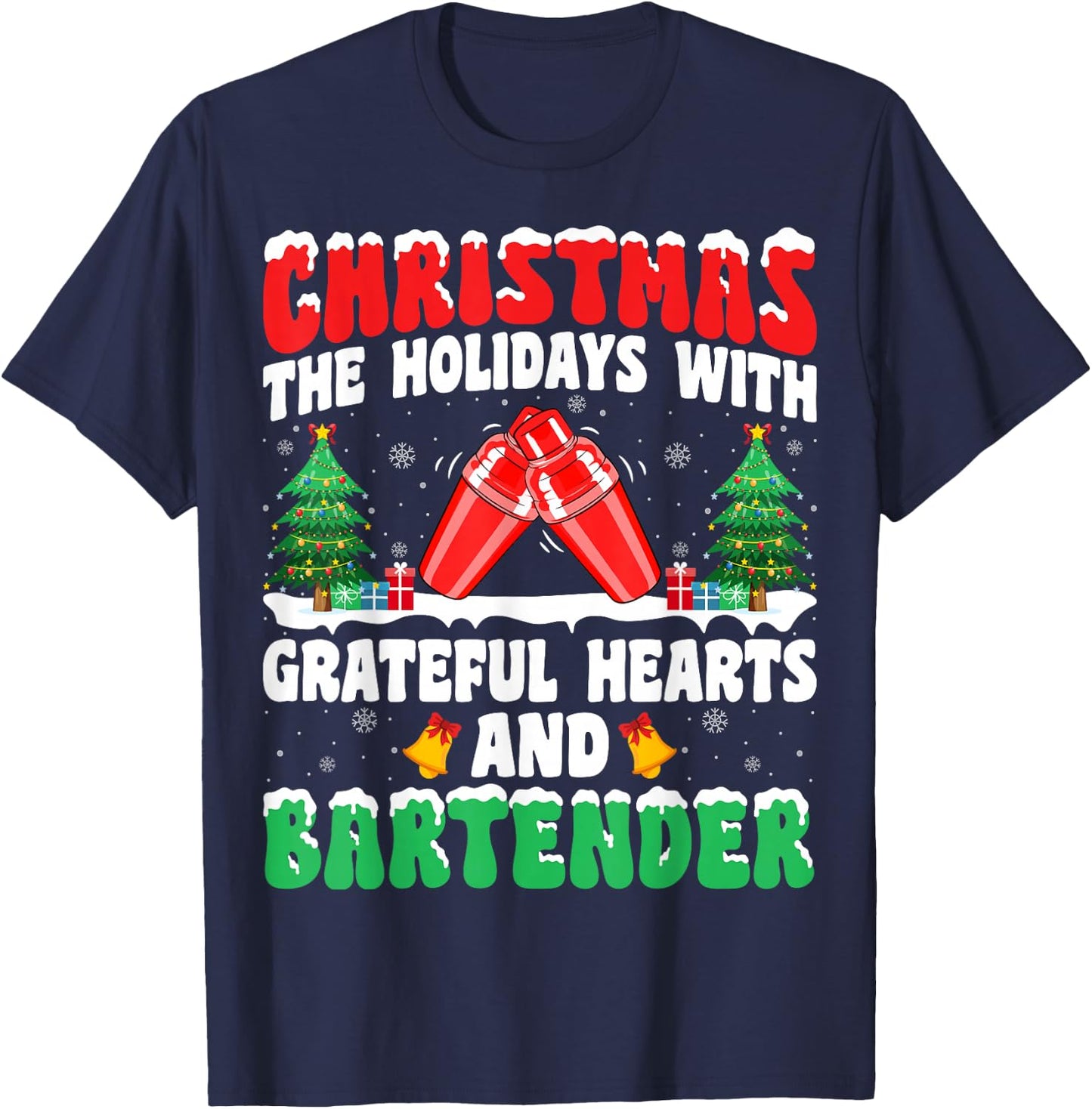 Christmas Holidays with Heart and Bartending Bartender Xmas T-Shirt - T-Shirt | Navy