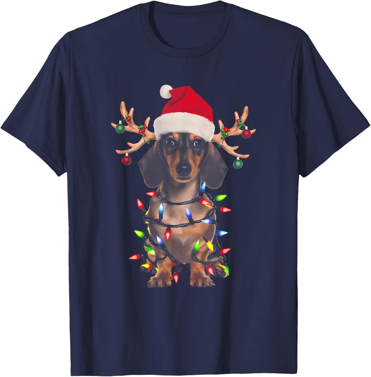 Dachshund Christmas Tree Shirt Dachshund Santa Hat Lover T-Shirt - T-Shirt | Navy