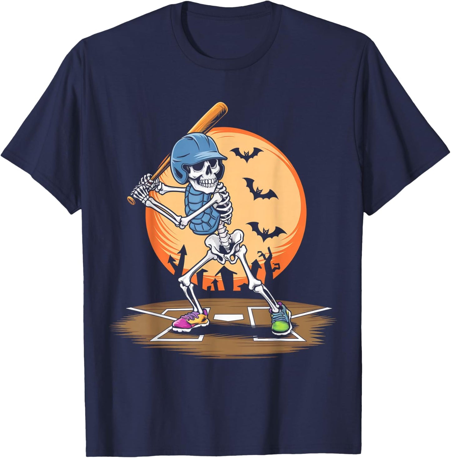 Baseball Skeleton Halloween Men Women Boys Halloween T-Shirt - T-Shirt | Navy