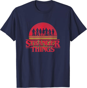 Stranger Things The Party Group Silhouettes Vintage Poster T-Shirt - T-Shirt | Navy