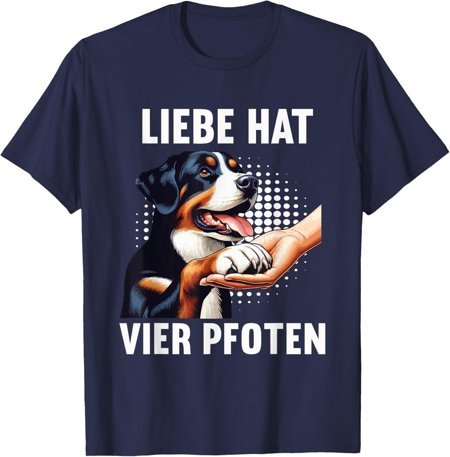 with German Text "Liebe hat Vier Pfoten" Appenzeller Mountain Dog, black T-Shirt - T-Shirt | Navy
