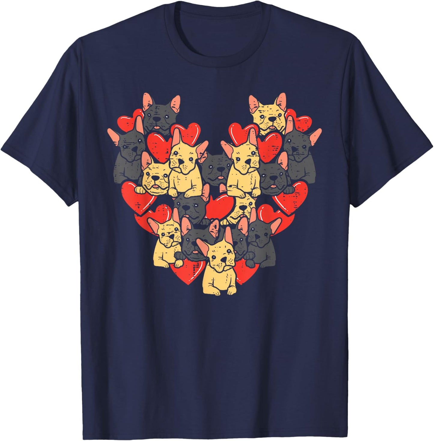 French Bulldogs Hearts Cute Valentines Day Frenchie Dog T-Shirt - T-Shirt | Navy