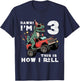 Kids Rawr Im 3 Dino This How I Roll 3rd Birthday Trex Bday Boys T-Shirt - T-Shirt | Navy