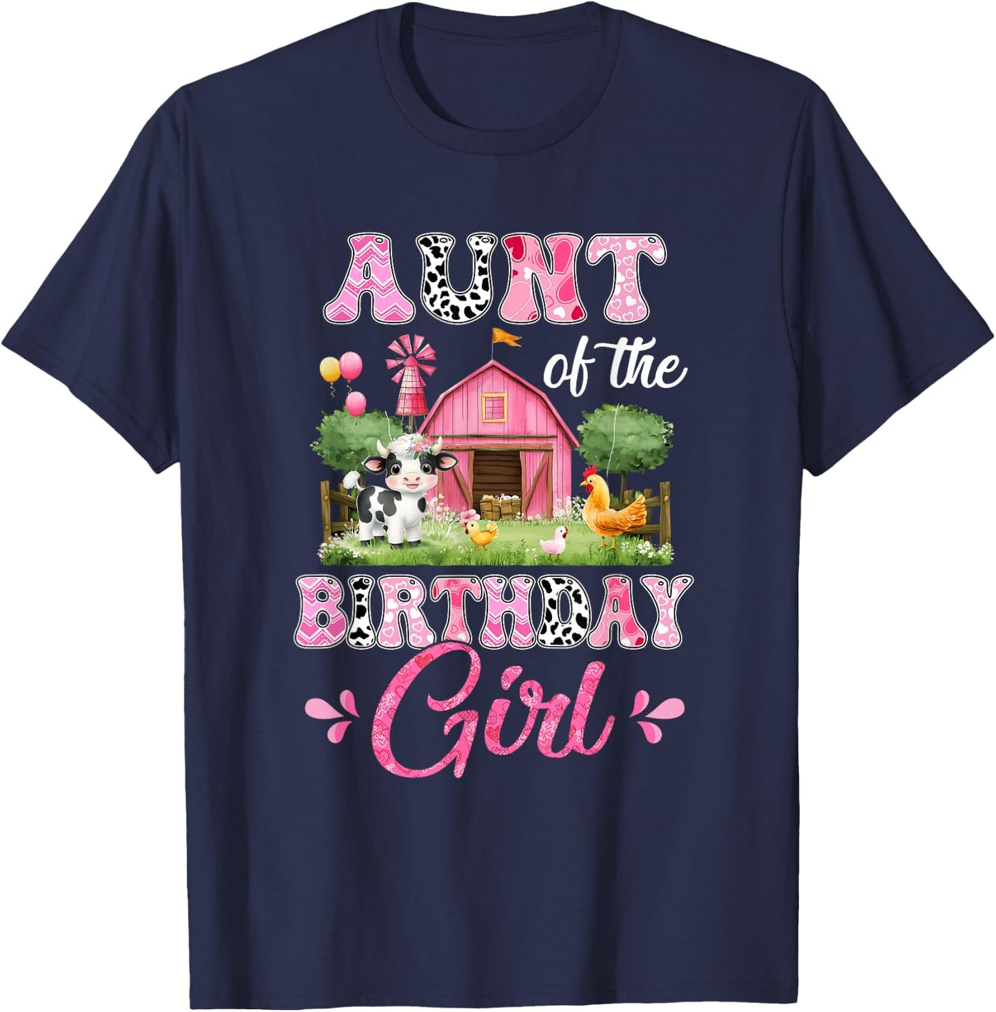 Aunt Of The Birthday Girl 1St Birthday Cow Farm Family T-Shirt - T-Shirt | Navy