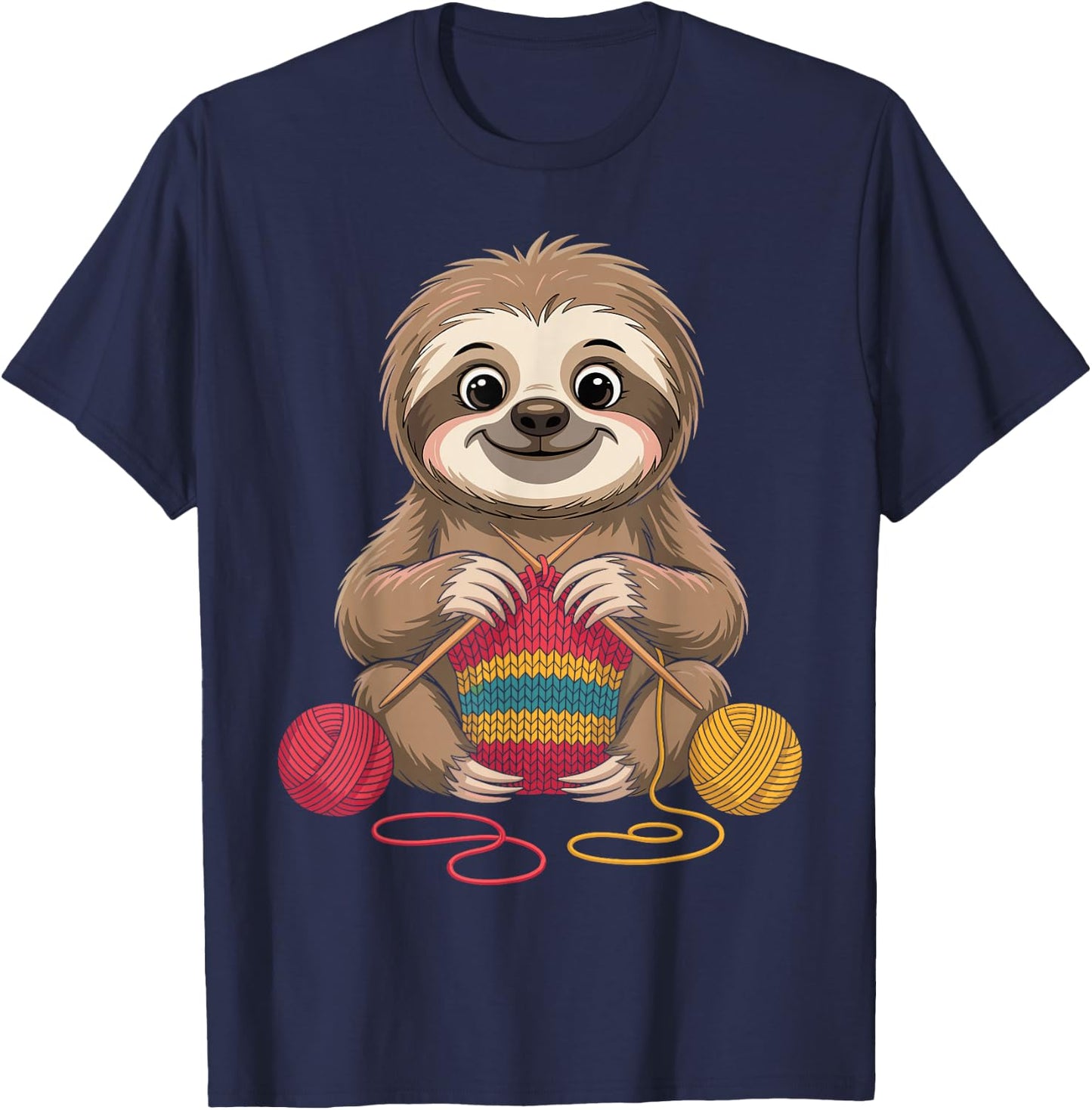 Sloth Knitting Funny T-Shirt - T-Shirt | Navy