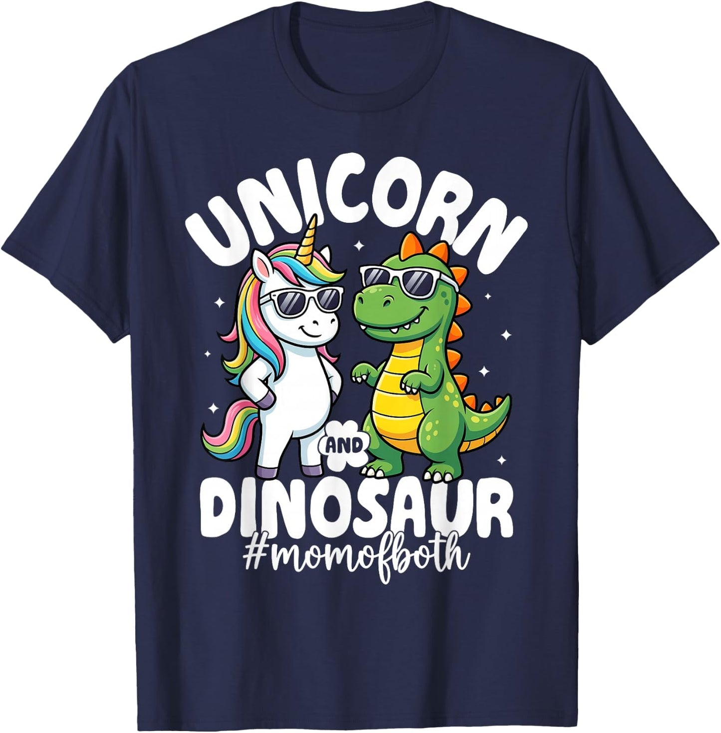 Unicorn and Dinosaur Theme Kids Birthday Mom T-Shirt - T-Shirt | Navy