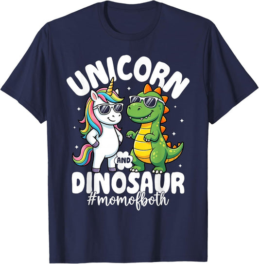 Unicorn and Dinosaur Theme Kids Birthday Mom T-Shirt - T-Shirt | Navy
