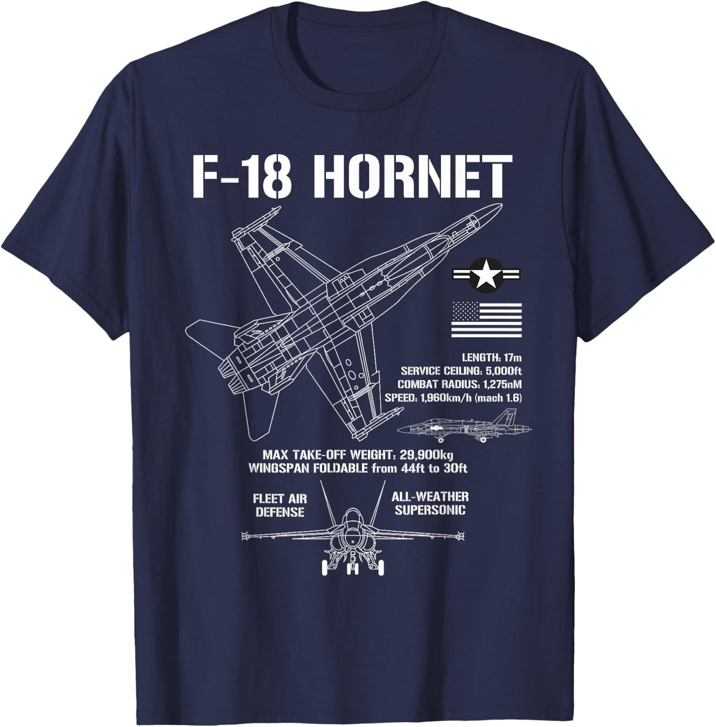 F-18 Hornet Fighter Jet Specs Militärflugzeug F18 Hornet T-Shirt - T-Shirt | Navy