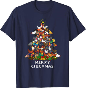 Merry Chickmas Chicken Christmas Tree Rooster Xmas Tree T-Shirt - T-Shirt | Navy