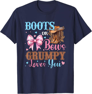 Boots or Bows Grumpy Loves You Gender Reveal Family T-Shirt - T-Shirt | Navy