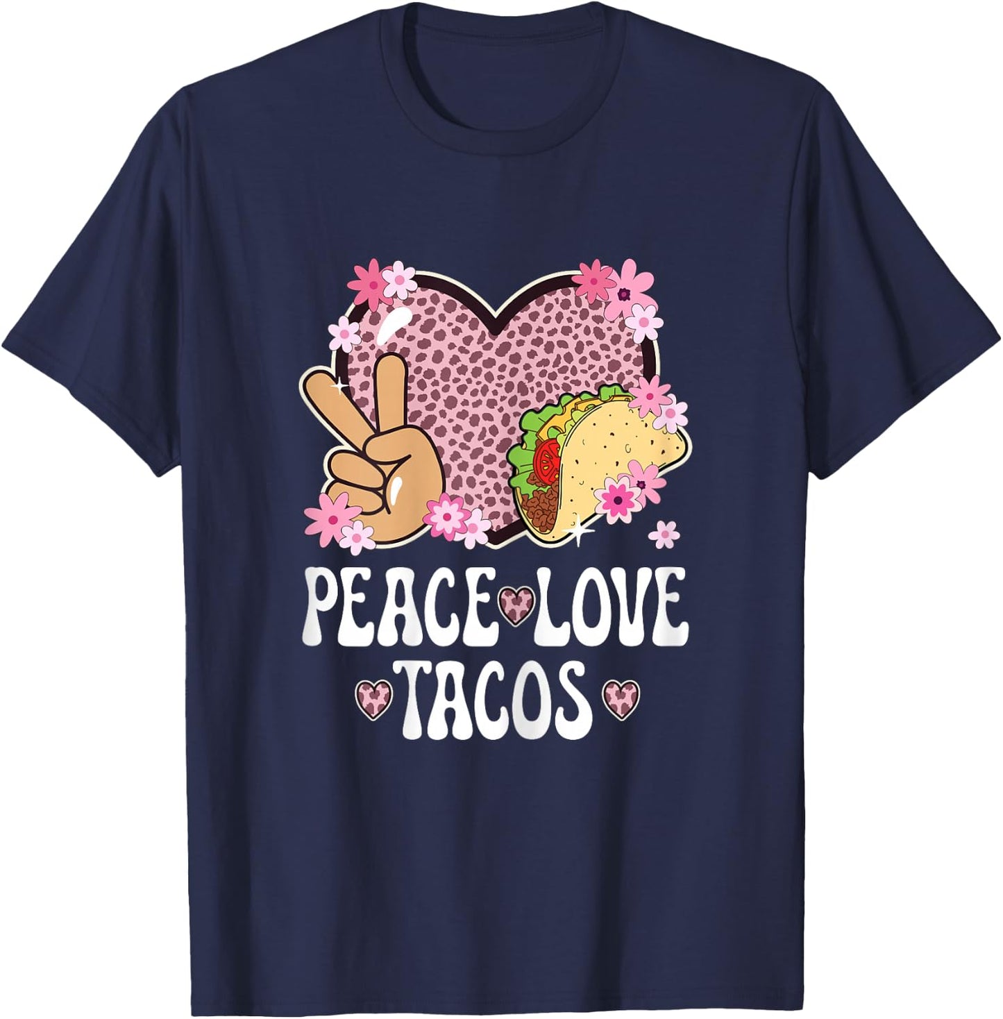 Peace Love Tacos Cheetah Print Taco Tuesday Women Taco Lover T-Shirt - T-Shirt | Navy