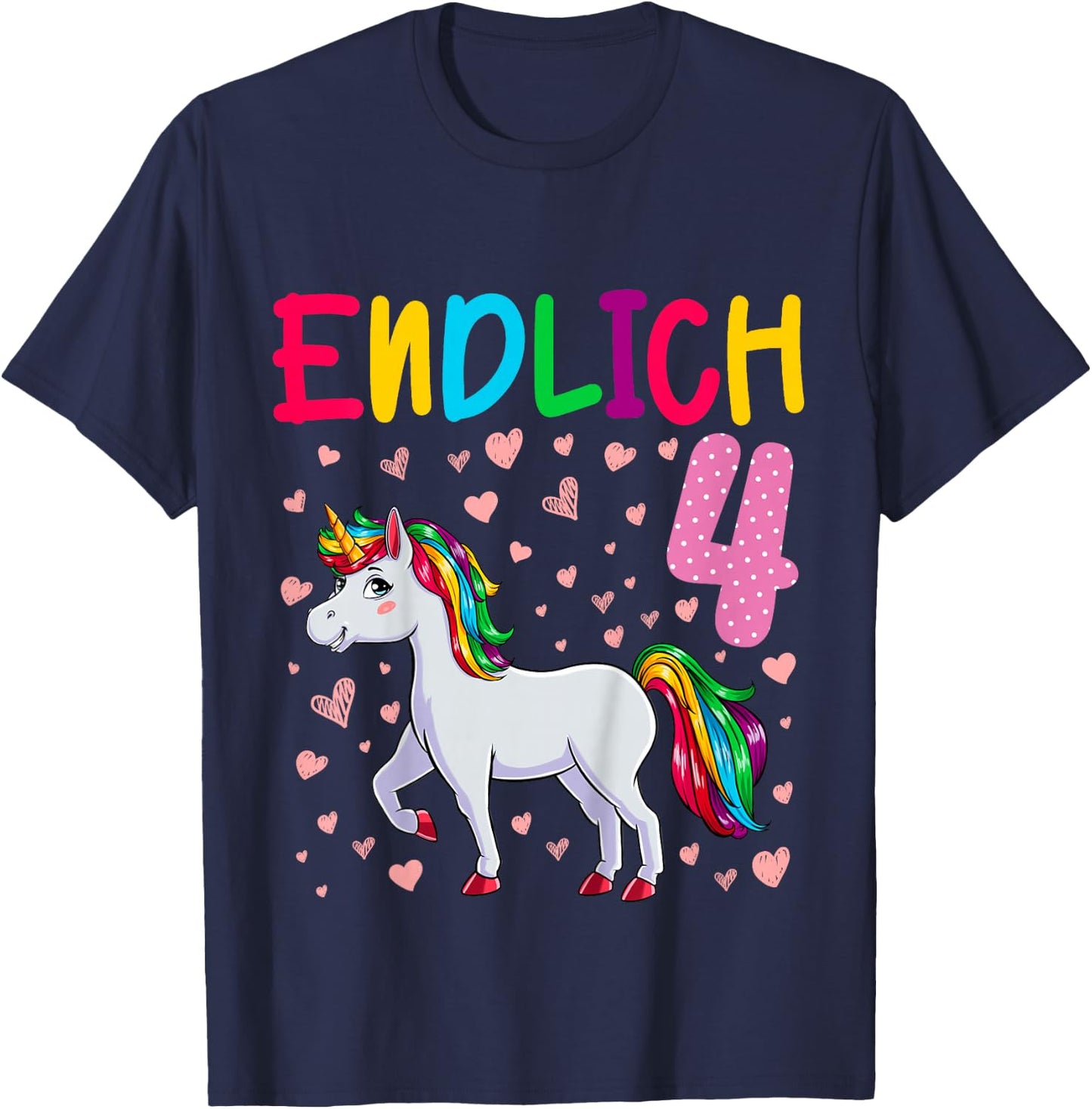 Geburtstag 4 Jahre Mädchen Einhorn Endlich 4 T-Shirt - T-Shirt | Navy