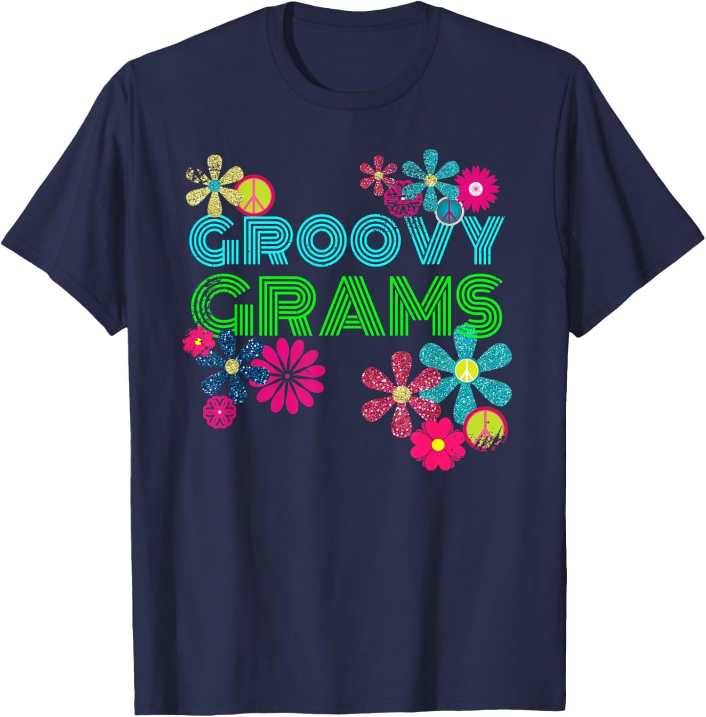 Groovy Grams T Shirt Grandmother Hippie Flower Shirt T-Shirt - T-Shirt | Navy
